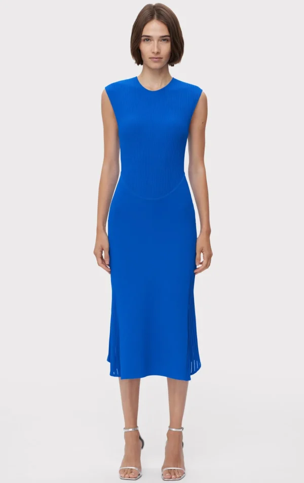 Women Hervé Léger Dresses-SHEER FLUTED STRIPE FLARE MIDI DRESS