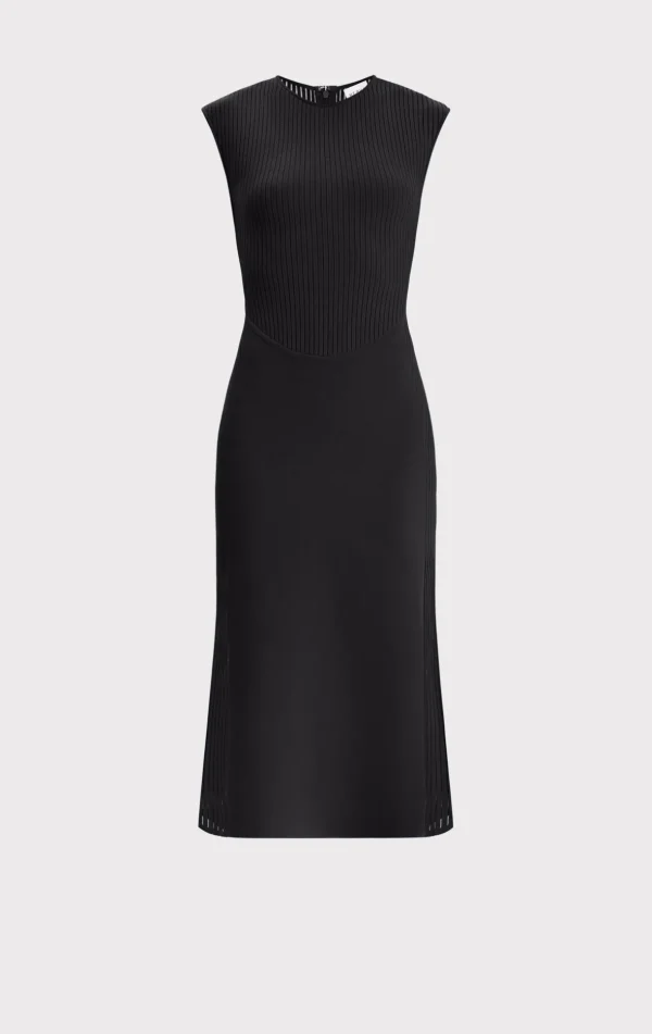 Women Hervé Léger Dresses-SHEER FLUTED STRIPE FLARE MIDI DRESS