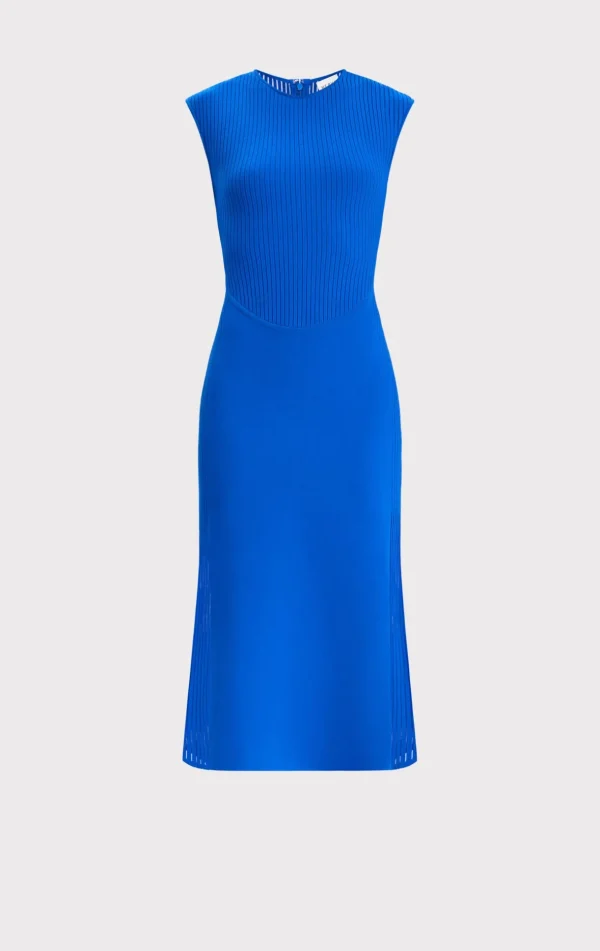 Women Hervé Léger Dresses-SHEER FLUTED STRIPE FLARE MIDI DRESS