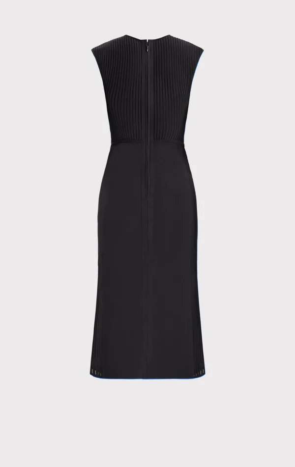 Women Hervé Léger Dresses-SHEER FLUTED STRIPE FLARE MIDI DRESS