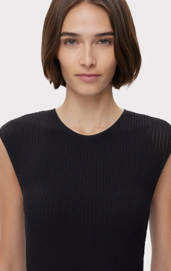 Women Hervé Léger Dresses-SHEER FLUTED STRIPE FLARE MIDI DRESS