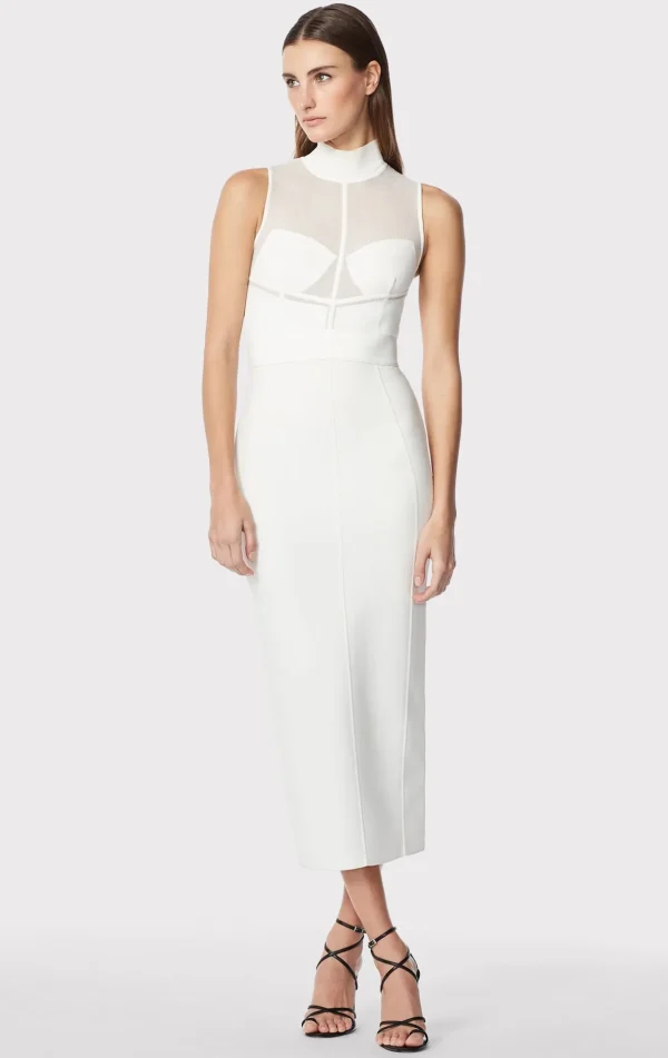 Women Hervé Léger Dresses-SHEER INTARSIA BUSTIER MIDI DRESS