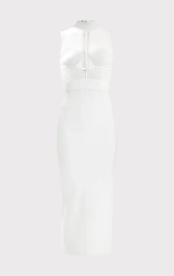 Women Hervé Léger Dresses-SHEER INTARSIA BUSTIER MIDI DRESS