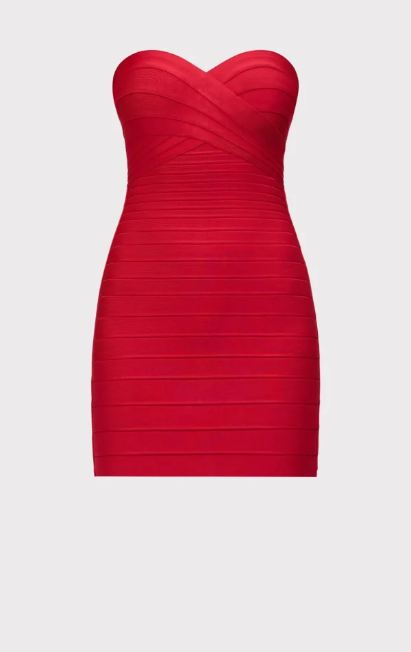 Women Hervé Léger Dresses-STRAPLESS BANDAGE MINI DRESS