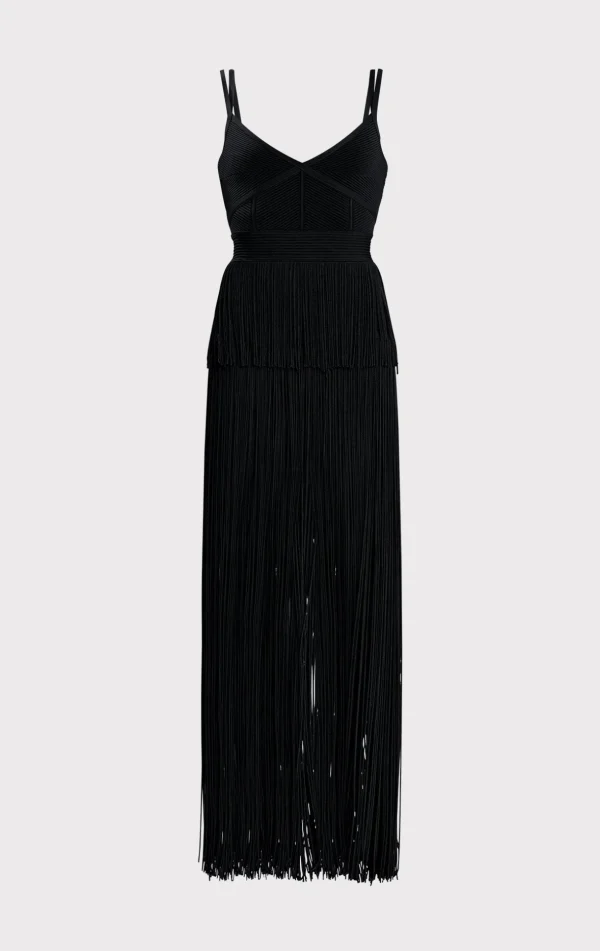 Women Hervé Léger Dresses | Gowns-STRAPPY OTTOMAN FRINGE GOWN