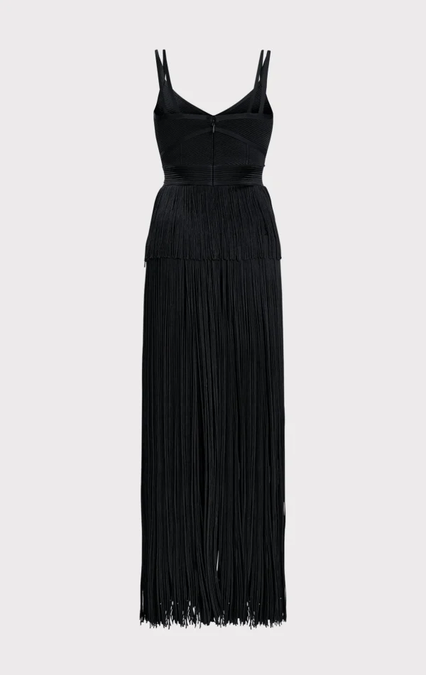 Women Hervé Léger Dresses | Gowns-STRAPPY OTTOMAN FRINGE GOWN