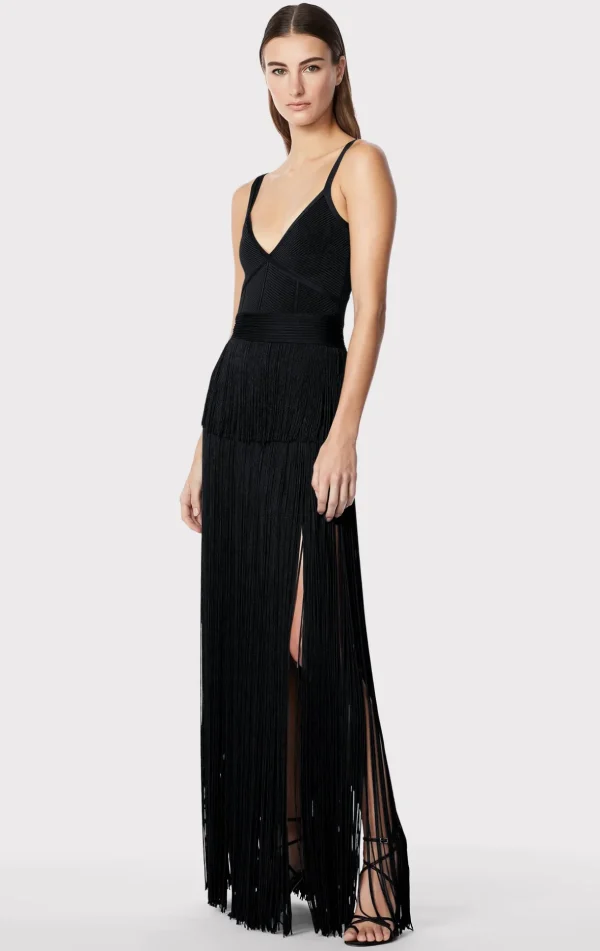 Women Hervé Léger Dresses | Gowns-STRAPPY OTTOMAN FRINGE GOWN