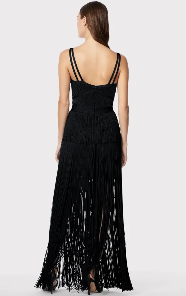 Women Hervé Léger Dresses | Gowns-STRAPPY OTTOMAN FRINGE GOWN