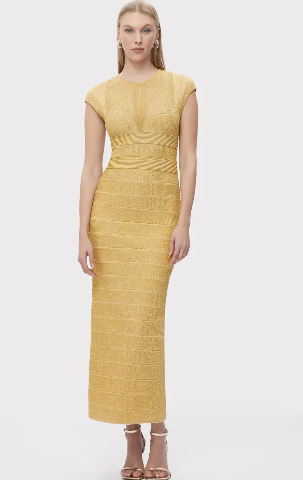 Women Hervé Léger Dresses | Gowns-TEXTURED SHEER BUSTIER GOWN